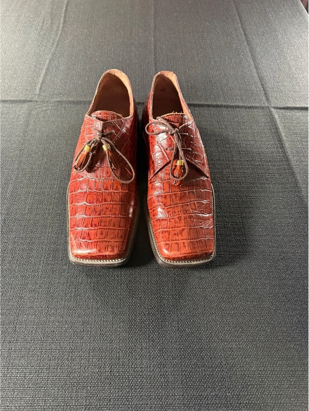 Marco Vicci Men's Brown Crocodile-Pattern Leather Dress Shoes